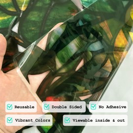 ChicSkin Original Hand Drawn Faux Stained Glass Window Hanging Cling, Green Stained Glass Window Film Decorative Leaves Bird Window Cling, Green Vine Bird Glass Window Stickers 15.75"X22.04"