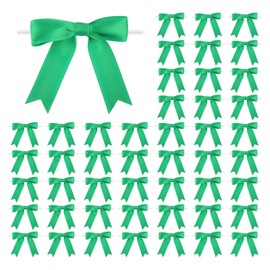 Meseey 50 Pcs 3 Inches Twist Tie Satin Ribbon Bows Emerald Green Pretied Premade Craft Bows for Treat Bags Gift Wrapping Basket Wedding Baby Shower Brithday Christmas Party (3", Emerald Green)