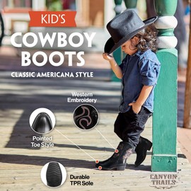 Premium Kids Cowboy Boots - Comfort Fit for Toddlers, Boys and Girls - Durable & Stylish Western Wear for Young Riders (Brown)