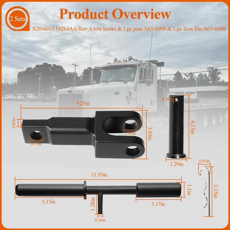 A20-6013 Rev A Single Tow Hooks w/Pull Pins&Tow Pin for