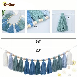 DrCor Boho Ombre Green Tassel Garland for Bedroom Nursery Classroom Birthday Party Decor, Baby Shower Backdrop, Gender Reveal Photography Props