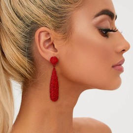 EVER FAITH Rhinestone Statement Earrings Round Crystal Costume Chandelier Dangle Drop Pierced Ear Accessory for Women Formal Party Prom Red Red-Tone