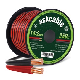 Askcable 14/2 Low Voltage Landscape Lighting Copper Wire 14 Gauge 250Feet Oxygen-Free Copper Cable Wire 2 Conductor 14AWG 250FT Outdoor Direct Burial Electrical Copper Wire