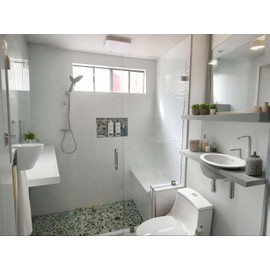 Hominter Pebble Porcelain Tile Turquoise Green Cream and Coffee Mosaic Waterproof Ceramic Tiles Flooring for Kitchen Bath Backsplash Pool Tile Shower Floor & Wall (10 Square Feet)