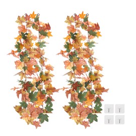 PATIKIL Fall Garland 5.7Ft/Piece, 2 Pack Artificial Autumn Foliage Garland Maple Leaves Hanging Vines Leaf Decoration for Home Wedding Fireplace Party,Yellow/Green