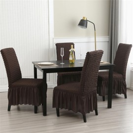 Rakila Stretch Washable Chair Covers for Dining Room Set of 2 Removable Chair Covers with Skirt Kitchen Chair Protector Cover (Coffee, 2 Pack)