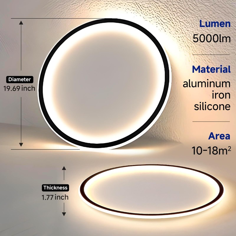 AOMEI 20-inch Round 3CCT Adjustable Ceiling Light - 50W 3000K/4000K/6000K