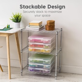 IRIS USA Fits 12" x 12" Paper, 6-Pack Thick Portable Plastic Scrapbook Paper Storage Cases Organizers with Built-in Handle for Art Craft Supplies Yarn File Documents Toys, Rounded Corner - Clear