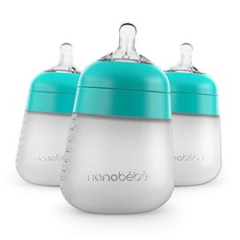 Nanobébé Biberón Flexy de Silicón 9 onzas / 270 ml Anticólicos 360°, Textura Suave Tipo Pecho Materno, Paquete de 3 Verde