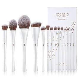 Jessup Brochas de Maquillaje, 14 Piezas Set de Brochas de Maquillaje para Base en Polvo, Sombra de Ojos, Corrector, Colorete, Contorno, Brocha Para Mezclar, Sintética Perla Blanca T343
