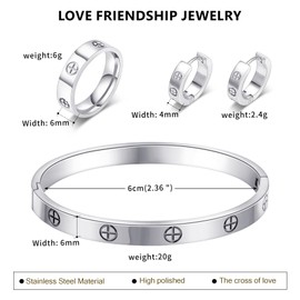 3 Pcs Gold Hoop Earrings Bracelets Ring Sets for Women-18K Gold Plated Love Bracelet Cubic Zirconia Cuff Bangle Hoop Earrings Friendship Love Ring Jewelry Set,Wedding Party Christmas Valentine's Day