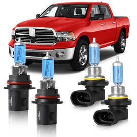 OQSNCV Fit for Dodge RAM 1500 2500 3500 (2002-2005) Halogen Headlight Bulbs, 9007 High/Low Beam + 9006 Fog light Headlamp Replacement Bulbs Kit, Pack of 4