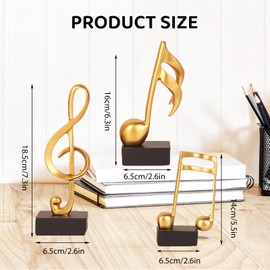 Yunjuhop Modern Music Note Statues Party Event Table Musical Note Decoration Place Handmade Music Decoration for TV Stand Bookcase Bathroom Music Room Decor (Gold) 3 Pack