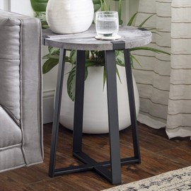 Walker Edison Anastasia Modern Metal Wrap X Base Accent Table, 18 Inch, Dark Concrete