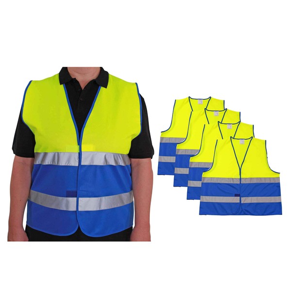 4business Pack of 4 Hi-Vis Vests Yellow Blue EN ISO