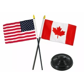RFCO Canada Canadian w/ USA American Flag 4"x6" Desk Set Table Stick Black Base