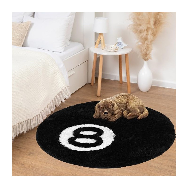 8 Ball Rug, 24inch Cool Rugs for Bedroom Men,Unique Circle