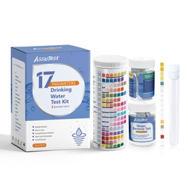 AssuTest 17 in 1 Water Test Kit - 100 Strips + 2 Bacteria Tester Kits - Well, Tap Home, Drinking Water City Water Testing Strip for Lead, Alkaline, Chlorine, Hardness, Iron, Fluoride, Copper & More