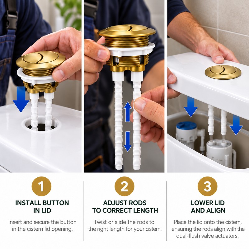 38mm Brushed Gold Dual Flush Toilet Cistern Button – ABS