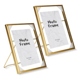 YYTECH Pack of 2 Gold Picture Frames 20 x 15 cm Picture Frame Standing Glass Desktop Freestanding Photo Frame Modern Photo Frame Portrait Picture Frame for Portraits Landscapes Pets Families