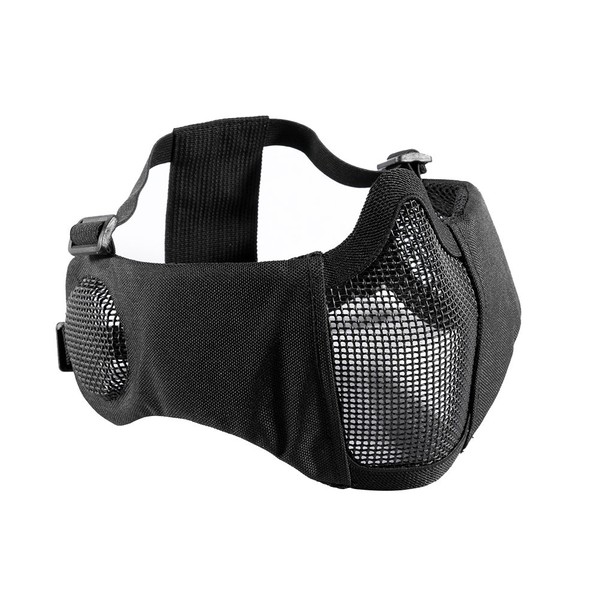 OneTigris 6" Foldable Half Face Airsoft Mesh Mask with Ear Protection, Military Tactical Lower Face Protective Mask (Black)