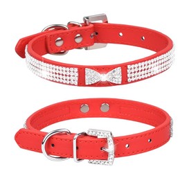 Rhinestone Dog Collar for Small Dogs, Fancy Bling Diamond Crystal Dog Collar Glitter Jeweled Girl Puppy Cat Collars for XXS XS Small Medium Large Dogs (Red,S)