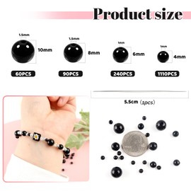Toaob 1500 Pieces Faux Pearl with Hole Round Beads Set for Threading Jewellery Beads Black 4 mm 6 mm 8 mm 10 mm for Decorating Clothing Necklaces Bracelets