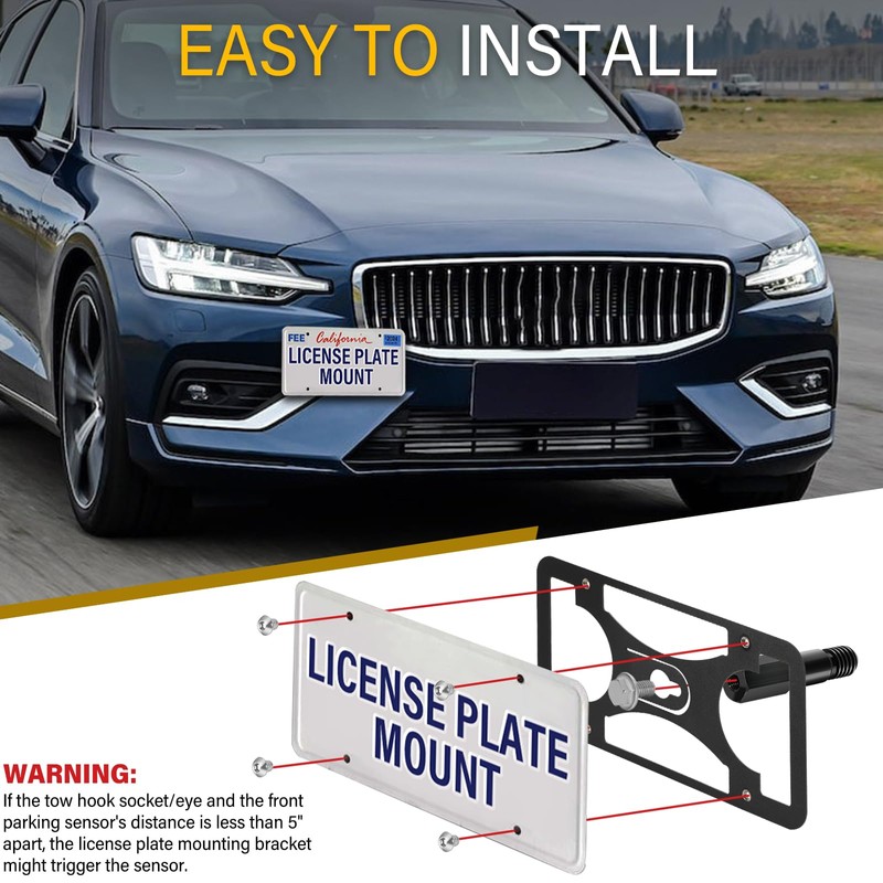 No Drill License Plate Holder Compatible with Volvo XC60 2008-2017
