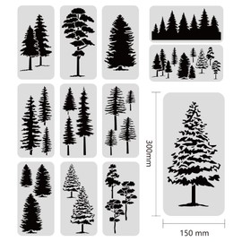 BENECREAT 12pcs Pine and Fir Tree Stencil Set, 5.9x12 inch Reusable Winter Theme Plastic Art Painting Templates for Scrapbook Decoration DIY Crafts