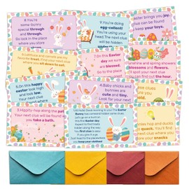 HMJKL Easter Scavenger Hunt Clue Cards, Easter Scavenger Hunt Games for Adults, Holiday Spring Easter Party Supplies Activities Outdoor Indoor(16 Clues Cards with Envelopes), 08