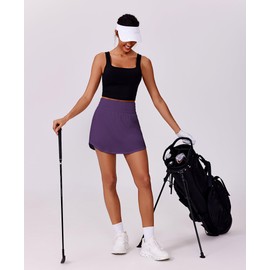 PINSPARK Golf Skorts for Woman High-Waist Tennis Skort Lightweight Sport Skirts Sweat-Wicking Workout Skirt with Short Underneath,Dark Purple Medium