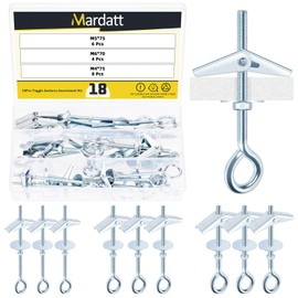 Mardatt 18Pcs M4 M5 M6 Eye Bolt Toggle Bolt Assortment Kit, Spring Toggle Bolts Butterfly Anchors Butterfly Toggle Anchors, Heavy Duty Drywall Anchors with Wing Nut for Hanging Lamps Heavy Items