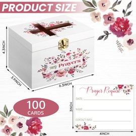 CroBlissful Prayer Request Box with 100 Pcs Prayer Cards 6.3 x 4.3 x 4 Inches Wooden Distressed Request Box for First Communion Christian Thanksgiving (Flowers)