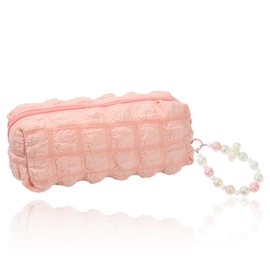 Beige Puff Pen Pouch with Cloud Bead Chain - Aesthetic Pencil Case, Pencil Case For Girls, Cute Pencil Case, Special Pencil Case, Preppy Pencil Case, Stationery Beige Pencil Case for School (PINK)
