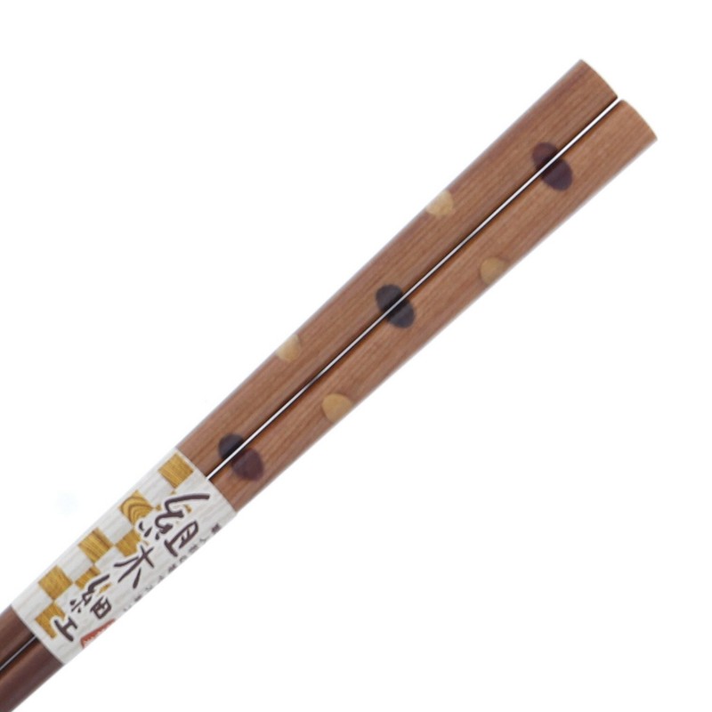 Chopsticks Pair Wood Craft Polka Dot Wood (Natural Wood) Tip,