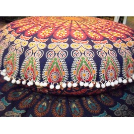 Traditional Jaipur Round Floor Cushion, Mandala Throw Pillowcases 32", Decorative Pouf Ottoman, Indian Outdoor Cushion Cover, Large Bohemian Pillow Shams