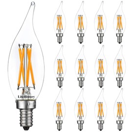 LiteHistory E12 led Bulb Dimmable 6W Equal 60 Watt LED Light Bulbs 2700K AC120V led Edison Bulb CA10 CA11 led Candelabra Bulb for Chandelier Light Bulbs and Ceiling Fan Light Bulbs 600LM Clear 12Pack