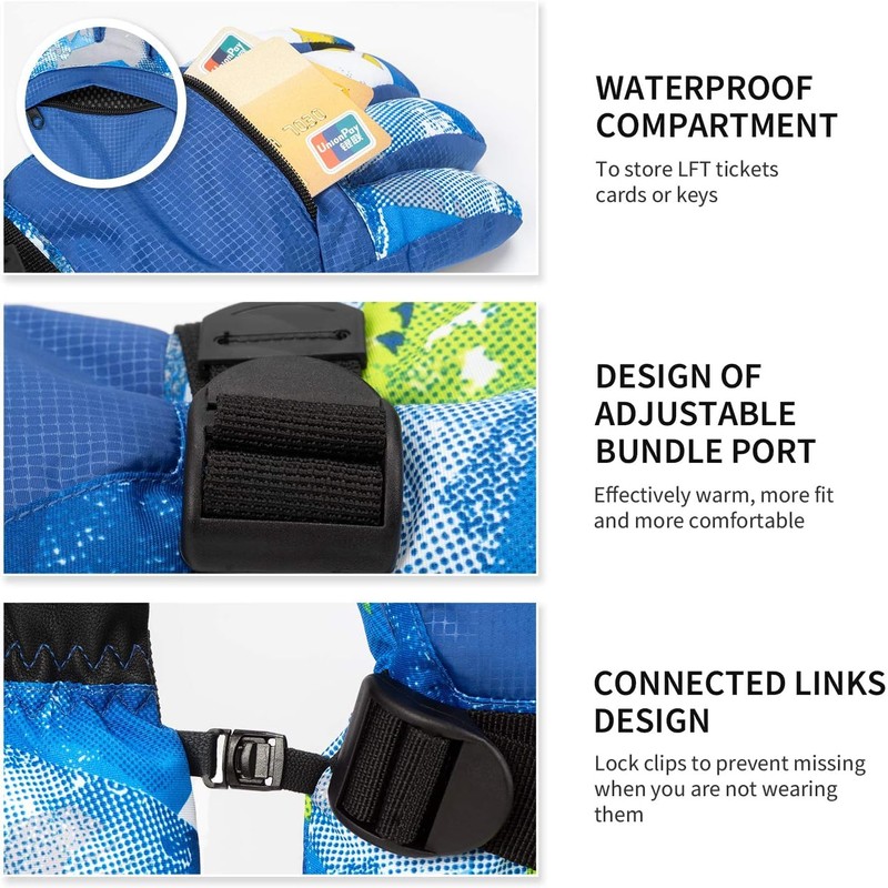 Ski Gloves Waterproof Winter Warm Gloves Cold Weather Touchscreen Snow