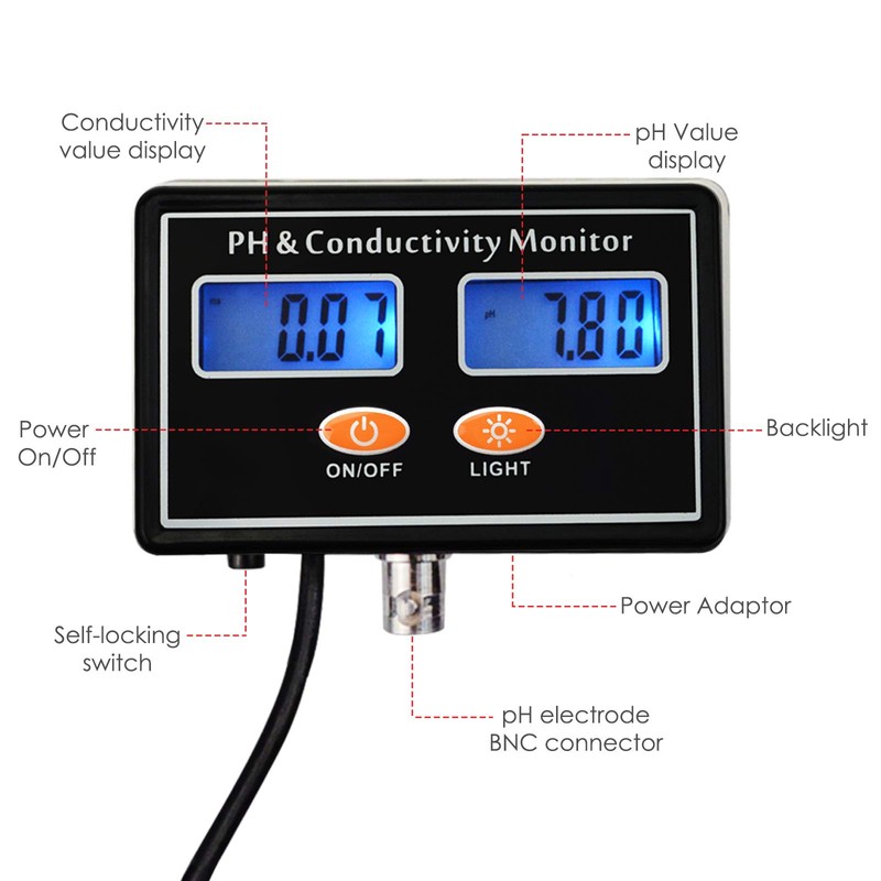 pH / EC Conductivity Meter with ATC Water Quality Tester