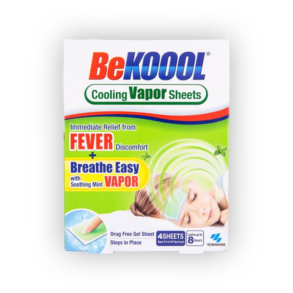 BeKoool Kids Fever Non-Medicated Cooling Mint Vapor Sheets | 4 Count