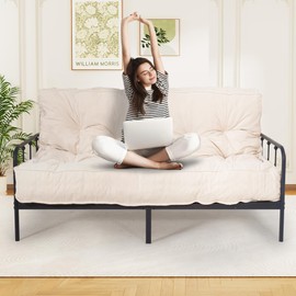 DHMAKER 8-inch Futon Mattress Queen Size, Thick Futon Sofa Couch Bed Foldable Floor Sleeping Pad for Adults, Portable Floor Bed Mattress, Velvet Tatami Mat (Frame Not Included),White, 60"x80"