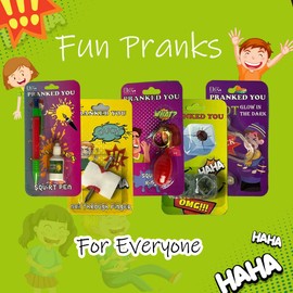 ELK DESIGNS Prank Kit - Funny Pranks for Kids - April Fools Gags & Practical Jokes - Hand Buzzer, Fake Cockroach & More