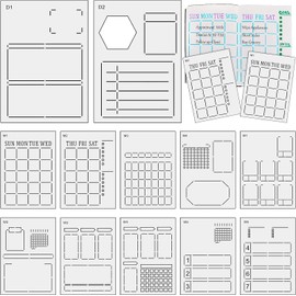 12 Plantillas de Diario de Difusión Rápida, Reutilizables, Semanales y Mensuales - Plantillas de Plástico para Planificador A5 con Cuadricula de Puntos de Bala y Cuaderno de Bricolaje