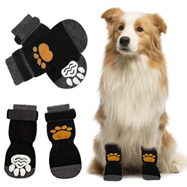2PCS Anti Slip Dog Socks, Dog Socks Paws Stop Licking,Dog Boots for Injured PawsmPet Grip Boots With Adjustable Strap for Indoor Outdoor Hardwood Floor Walking - Puppy Claw Shoes Slippers（Black,M)