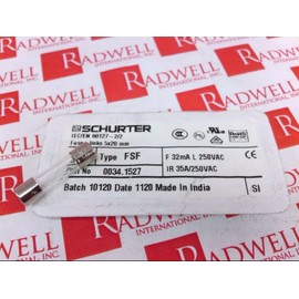 SCHURTER 0034.1527 0.032 A, 250 VAC, FSF 5X20, Non-RESETTABLE Fuse, Quick-Acting F