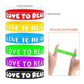 48PCS I Love to Read Rubber Bracelets Colorful Reading Encouragement Motivation Wristbands Classroom Teacher Rewards for Students Fun Gifts for National Reading Week School Library Party Favors