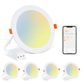 4 Pack 4 Inch LED Recessed Ceiling Light Work with Alexa,2700K to 6000K Selectable, Dimmable 12W=110W, 1050LM High Brightness, Canless Wafer Downlights with Junction Box, Energy Star/ETL/FCC Listed