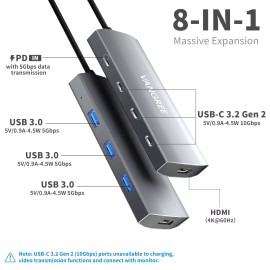VANGREE USB C Hub 10Gbps, 3 USB C 3.2 Gen 2 Ports, 4K@60Hz HDMI, 100W PD, 3 USB 3.0 P...