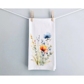 Handmade Wildflower Kitchen Towel Set, Flour Sack Dish Towel, Tea Towels Decorative