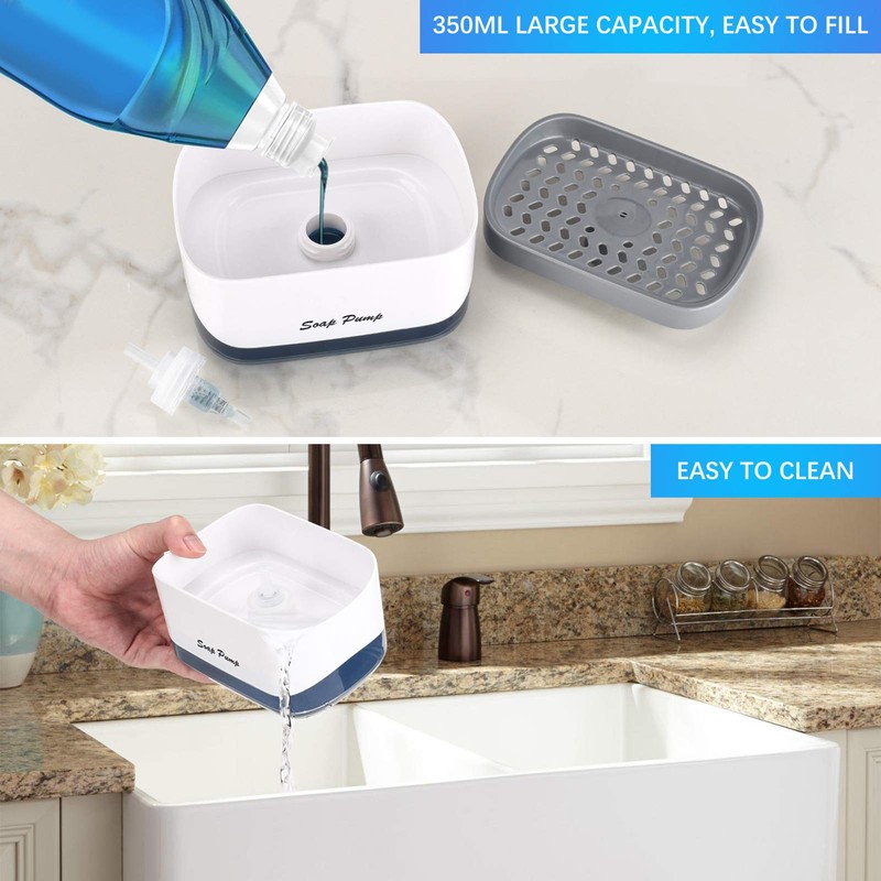 Kitchen Dish Soap Dispenser with Sponge Holder, 2-in-1 Countertop Soap